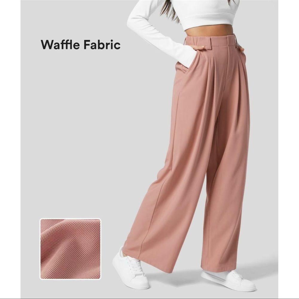 NEW Halara High Waisted Plicated Side Pocket Wide Leg Waffle Casual Pants